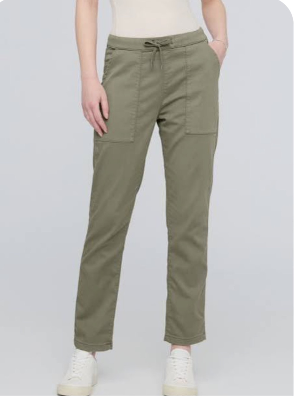LOFT Lou & Grey Olive Linen Blend Drawstring Cargo Pants, Size L